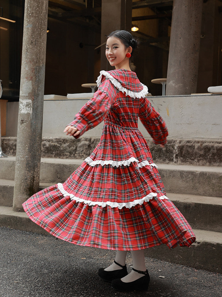 Nanjun Vintage – Red Plaid Maxi Dress dress Nanjun Vintage
