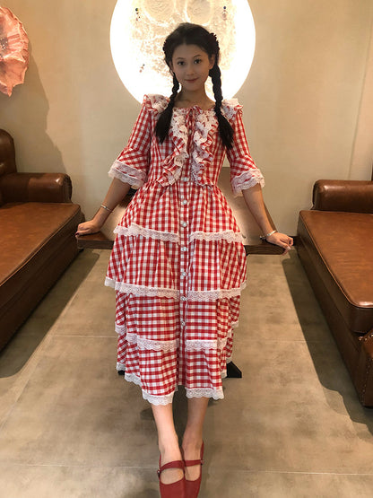 Nanjun Vintage - Red Plaid Lolita Cake Dress dress Nanjun Vintage