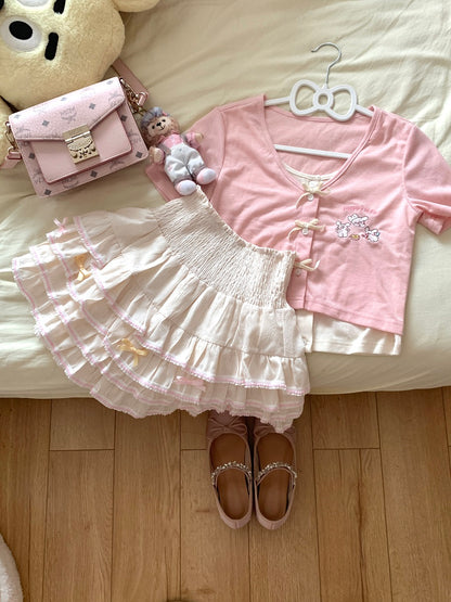 Blurred Bear - Kawaii Lace Puff Skirt skirt Blurred Bear Pink