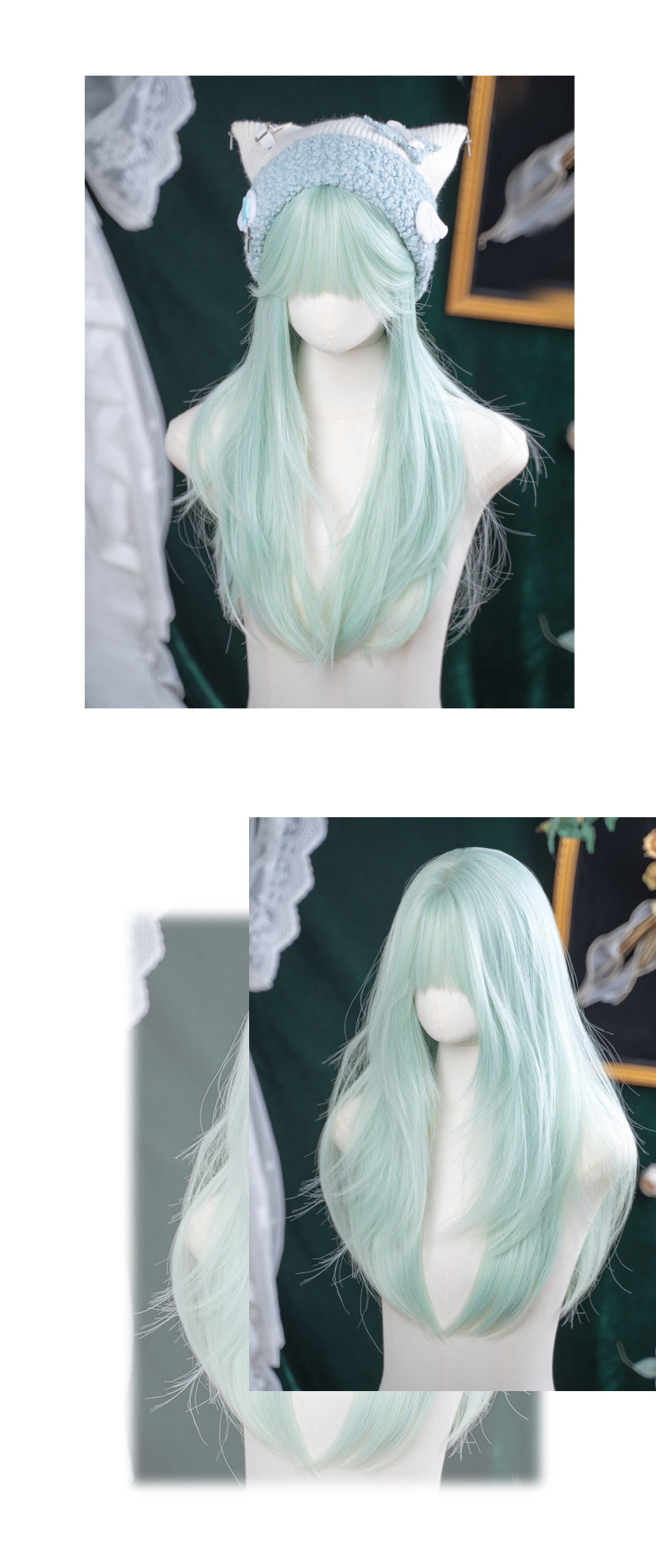 Alice Girl - Mint Green Long Straight Wig JK Style Matte Pastel Hair wig Alice Garden