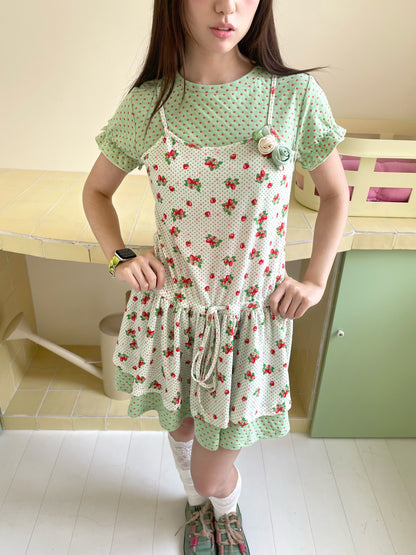 FRUITS - Mint Green Polka Dot Puff Sleeve Dress dress Fruits