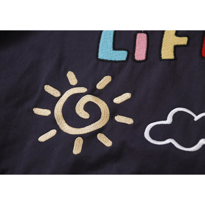 BIBULU - Color Block Cartoon Embroidered Long Sleeve Shirt shirt BIBULU