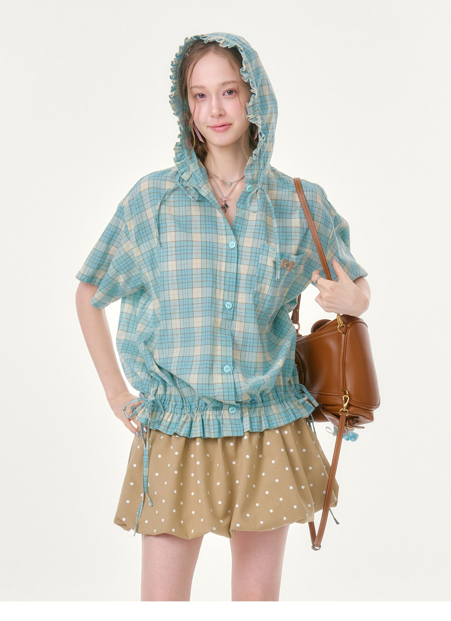 ziziFei - Mint Plaid Hooded Shirt shirt ziziFei