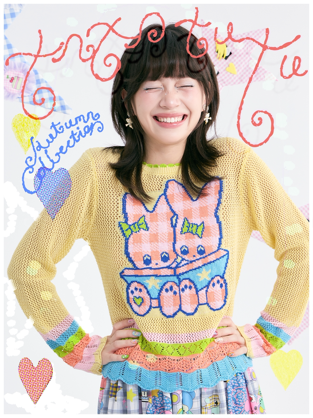tntntutu - Yellow Bunny Jacquard Open Knit Sweater sweater tntntutu