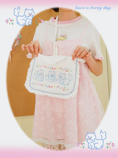 Little Berry - Kawaii Embroidered Cat Floral Crossbody Bag bag Little Berry