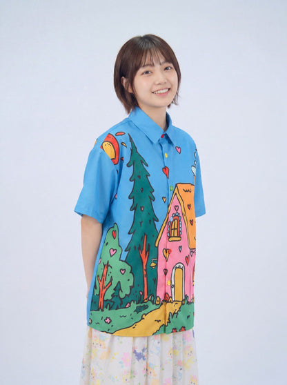 MeowMeow Bug - Vintage Print Vacation Shirt shirt MeowMeow Bug Blue House M