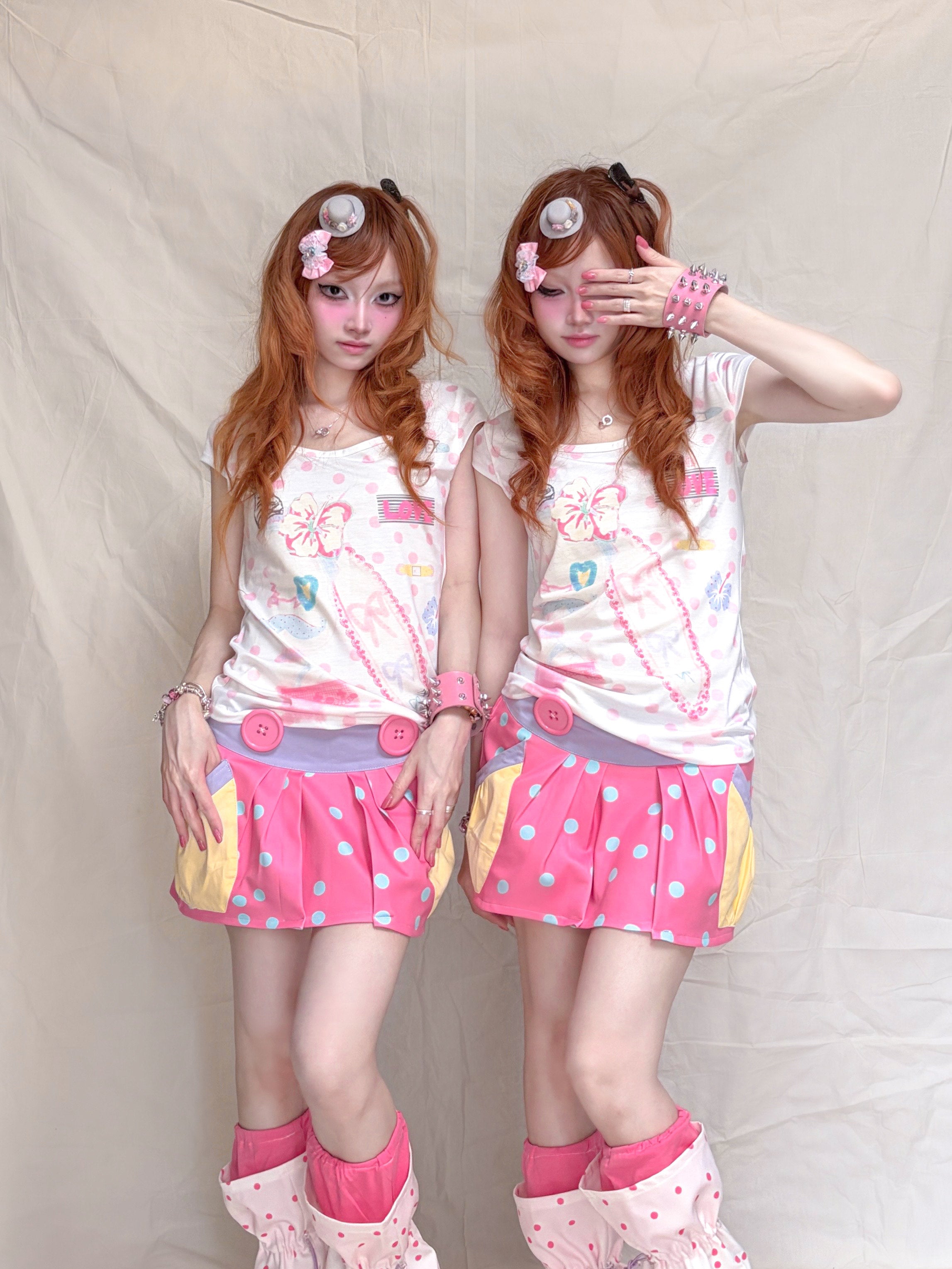 Y2K Pink Polka Mini Skirt - YJM with biubiu | Land Decora