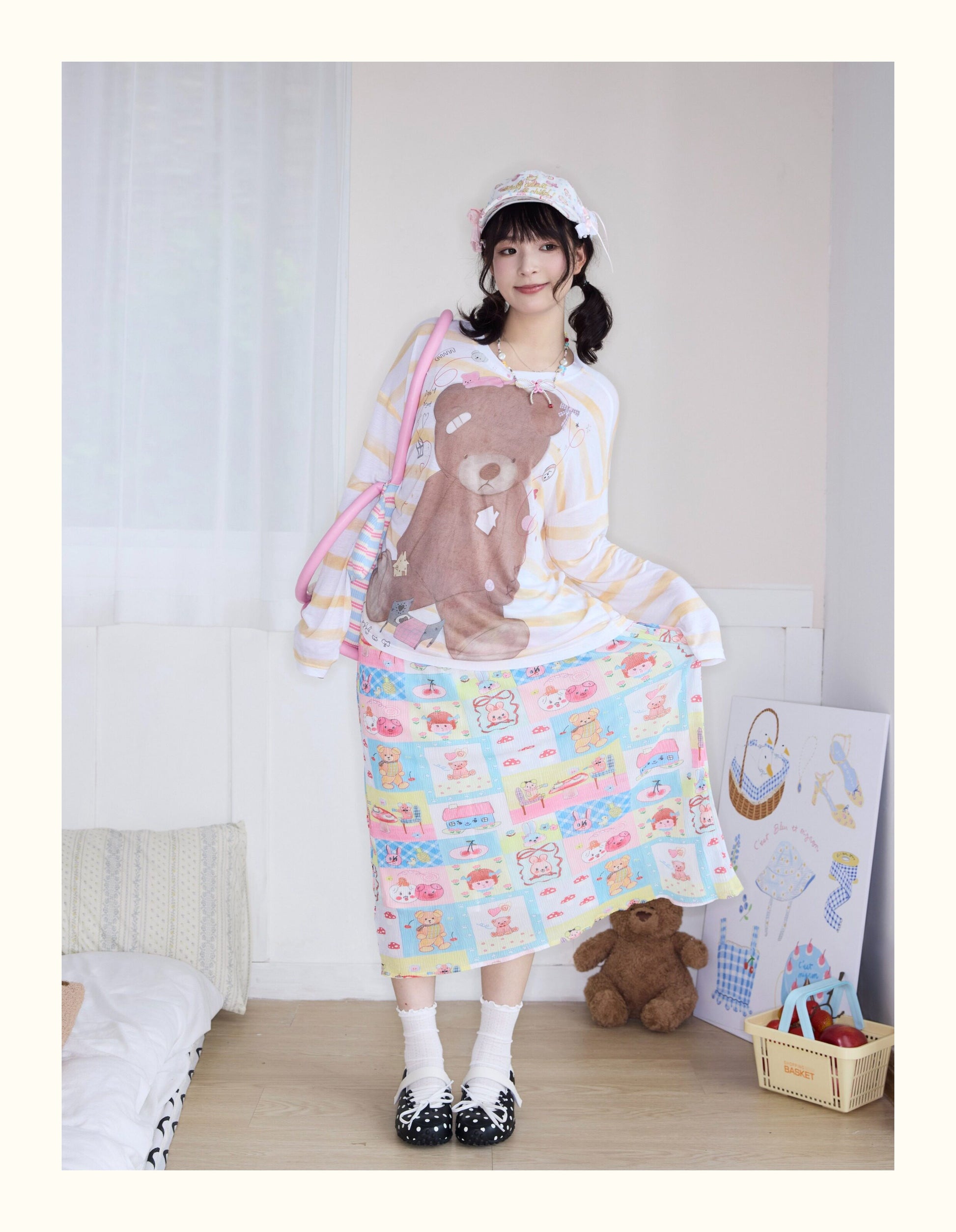 Robootoo - Pastel Cartoon Pleated Midi Skirt skirt Robootoo