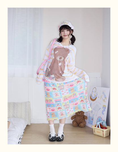 Robootoo - Pastel Cartoon Pleated Midi Skirt skirt Robootoo