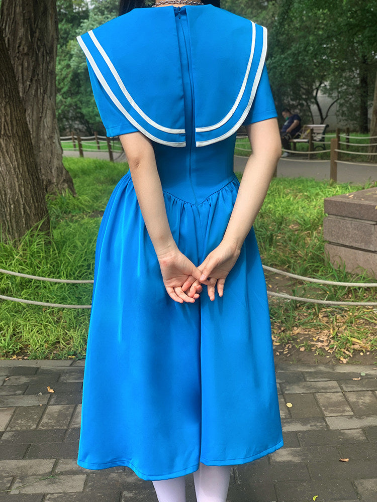 Nanjun Vintage - Blue Showa JK Puff Dress dress Nanjun Vintage