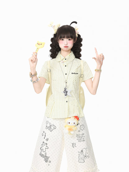 Languid Park - Star Plaid Cropped Shirt with Necklace shirt Languid Park