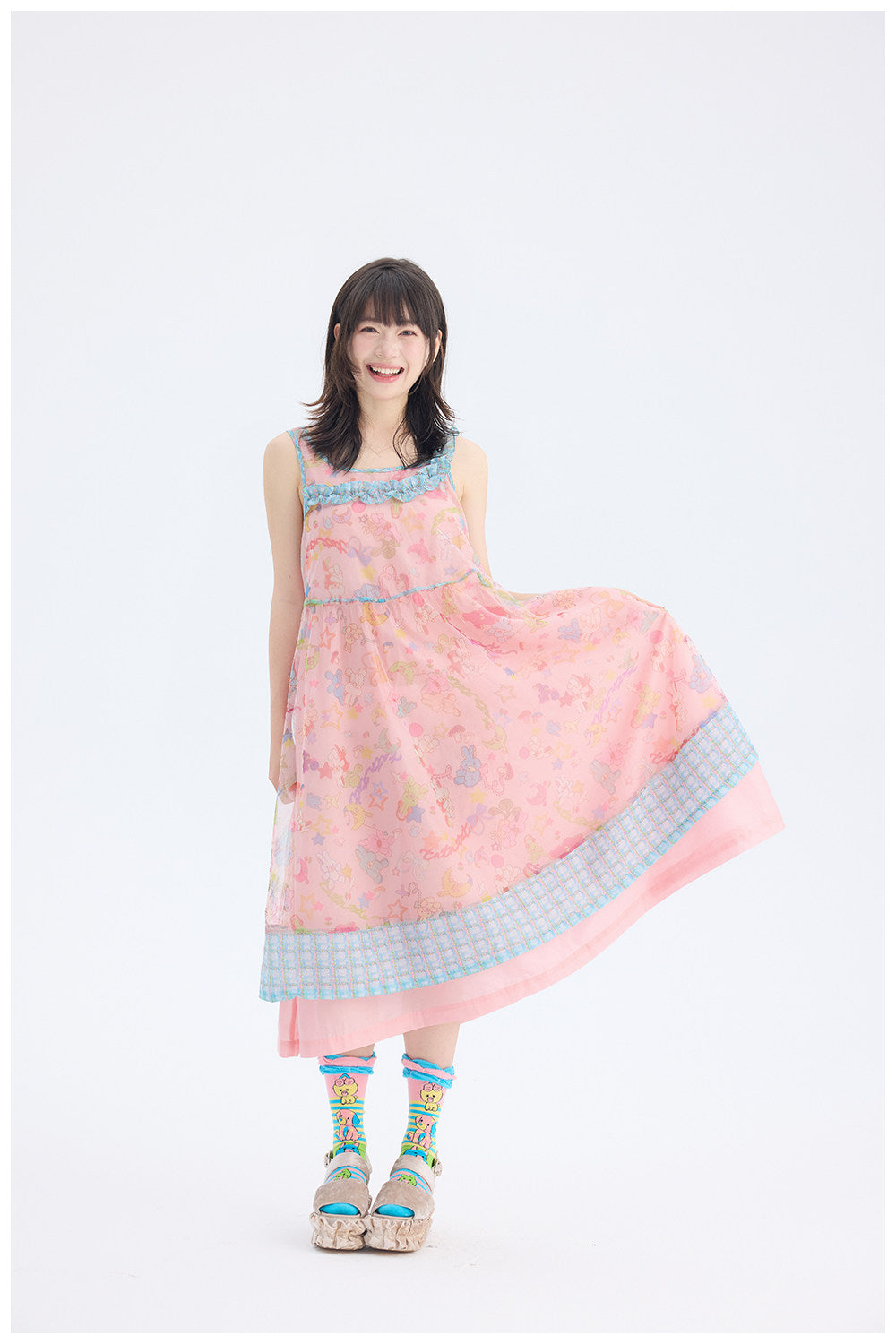 tntntutu - Pink Rabbit Mesh Dress | Fairy Kei Pastel Harajuku Kawaii Dress dress tntntutu