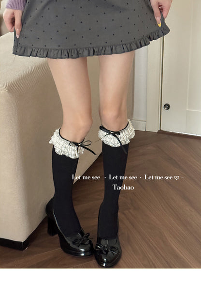 LET ME SEE - Schoolgirl Lace Bow Crew Socks sock let me see