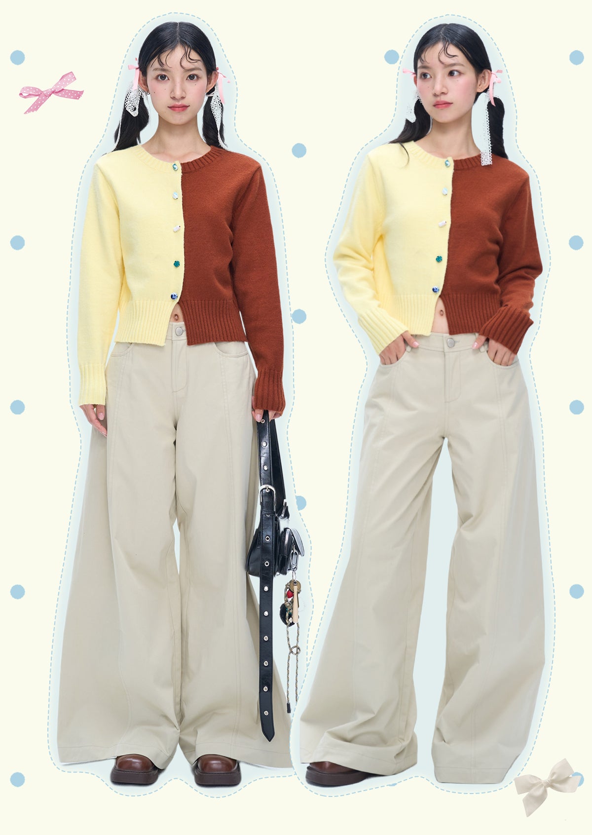 MOF Gift - HalfHalf Patchwork Knit Cardigan Panel cardigan MOF Gift