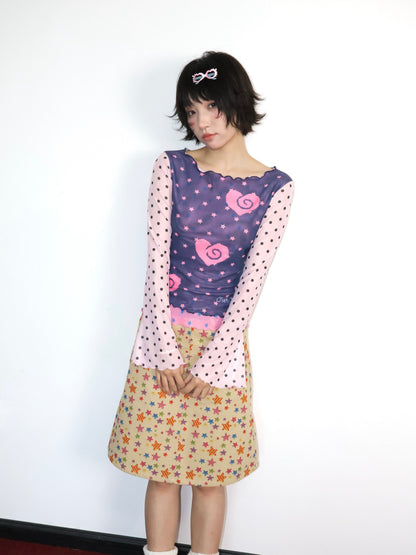 OurHappy - Khaki Candy Star A-Line Skirt skirt Our Happy