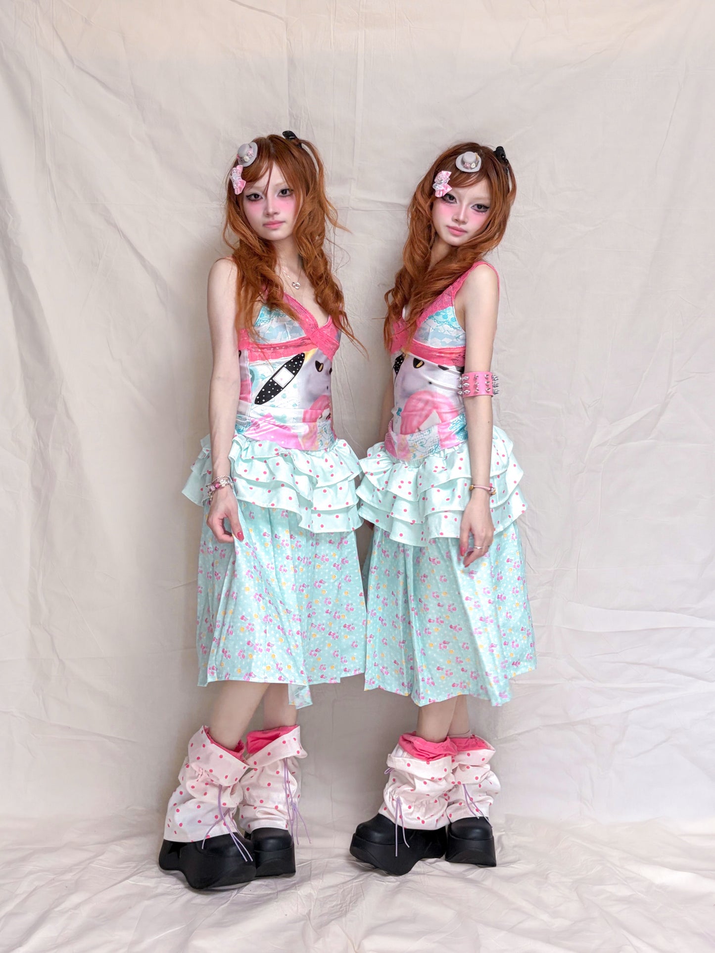 YJM with biubiu - Mint Floral Ruffle Skirt skirt YJM with biubiu