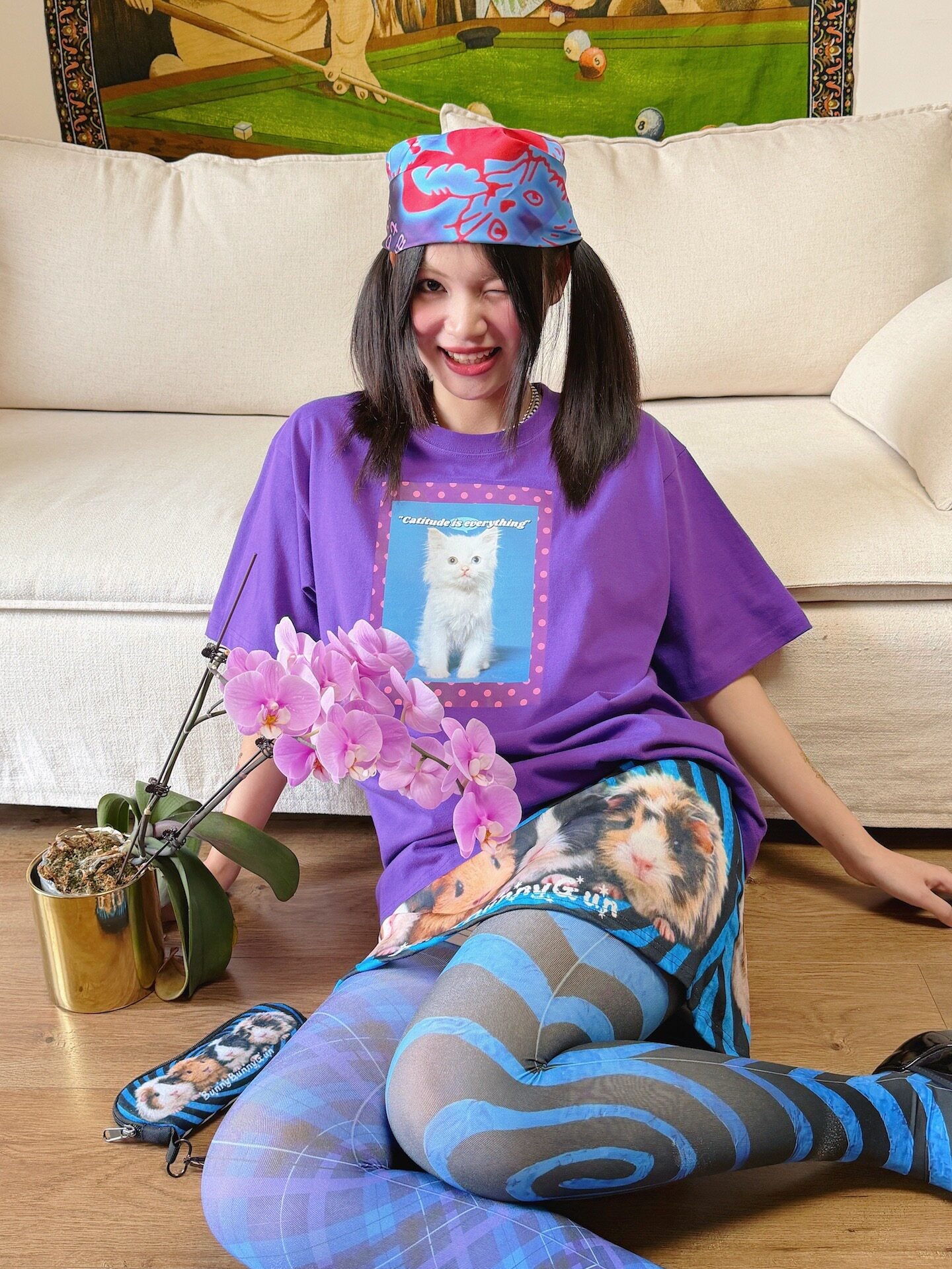 bunnybunnygun - Purple Cat Graphic Loose Tee tshirt bunnybunnygun