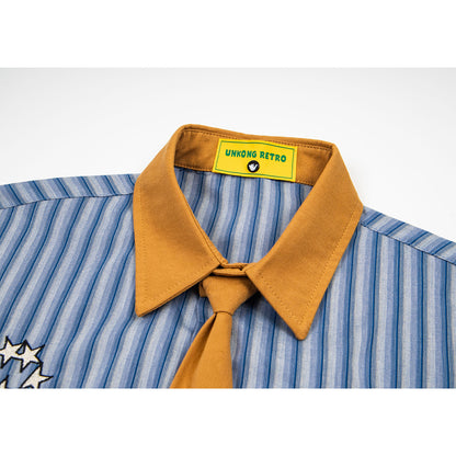 BIBULU - Japanese Cartoon Embroidered Stripe Shirt shirt BIBULU