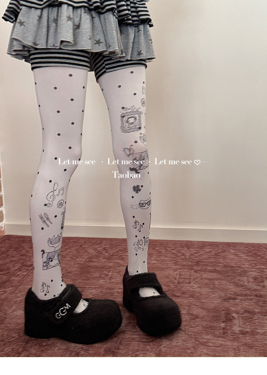 LET ME SEE - Cartoon Print Y2K Tights tights let me see