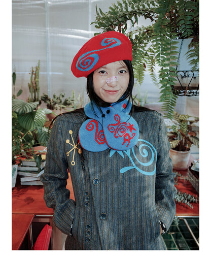 UnsocialNight - Retro Polka Knit Scarf & Beret Set scarf UnsocialNight