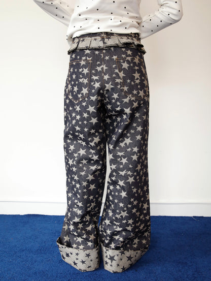 FRUITS - Kawaii Star Jacquard Denim Wide Leg Pants pants Fruits
