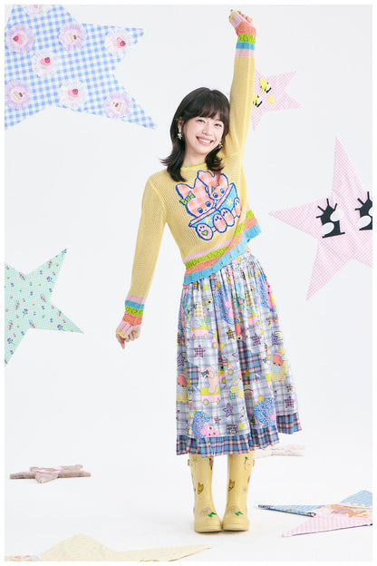 tntntutu - Yellow Bunny Jacquard Open Knit Sweater sweater tntntutu