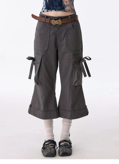 ziziFei - Charcoal Bow Cargo Cropped Pants shorts ziziFei