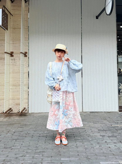 DADANAKO - Vintage Embroidered Lace A-Line Skirt
