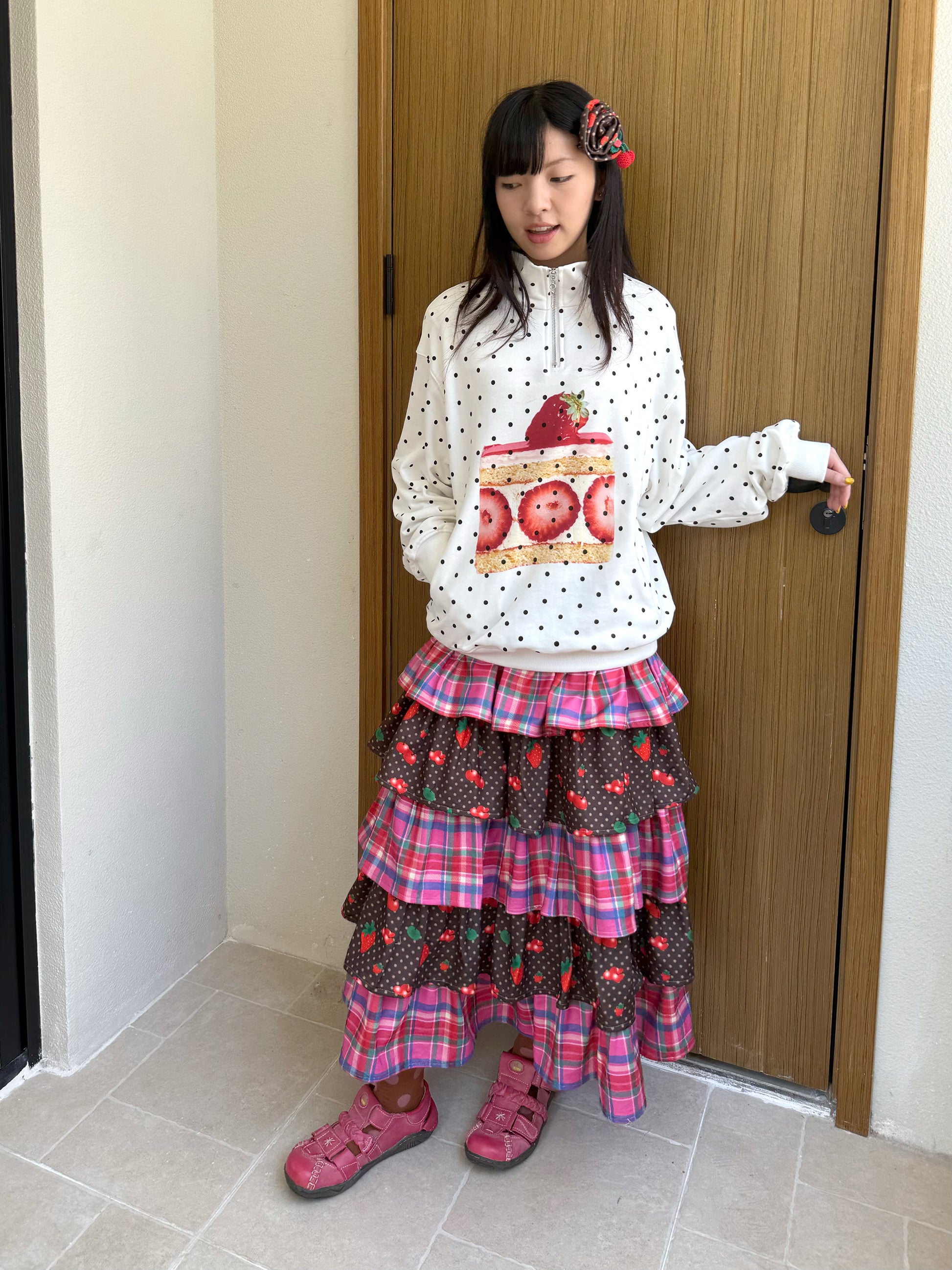 FRUITS - Kawaii Strawberry Print Fleece Sweatshirt sweatshirt Fruits