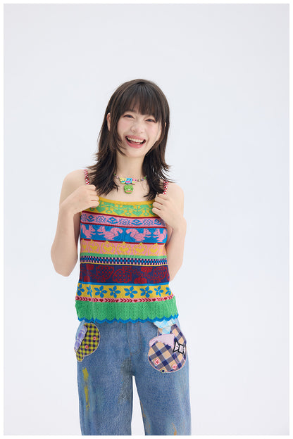 tntntutu - Colorful Fair Isle Knit Tank Top | Kidcore Fairy Kei Harajuku Vest camisole tntntutu