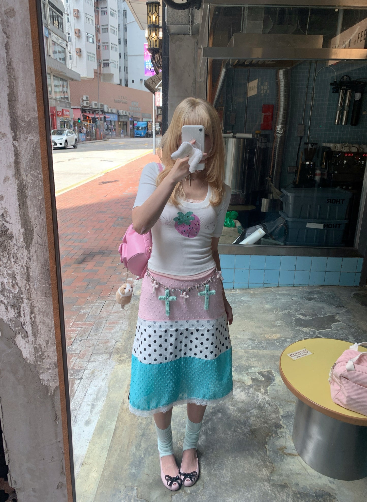 bae bi - Mint Color Block Polka Dot Lace Trim Skirt skirt Bae Bi
