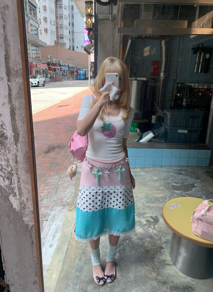bae bi - Mint Color Block Polka Dot Lace Trim Skirt skirt Bae Bi