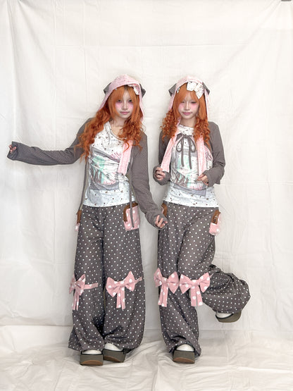 YJM with biubiu - Bunny Ear Polka Dot Hoodie Poncho jacket YJM with biubiu