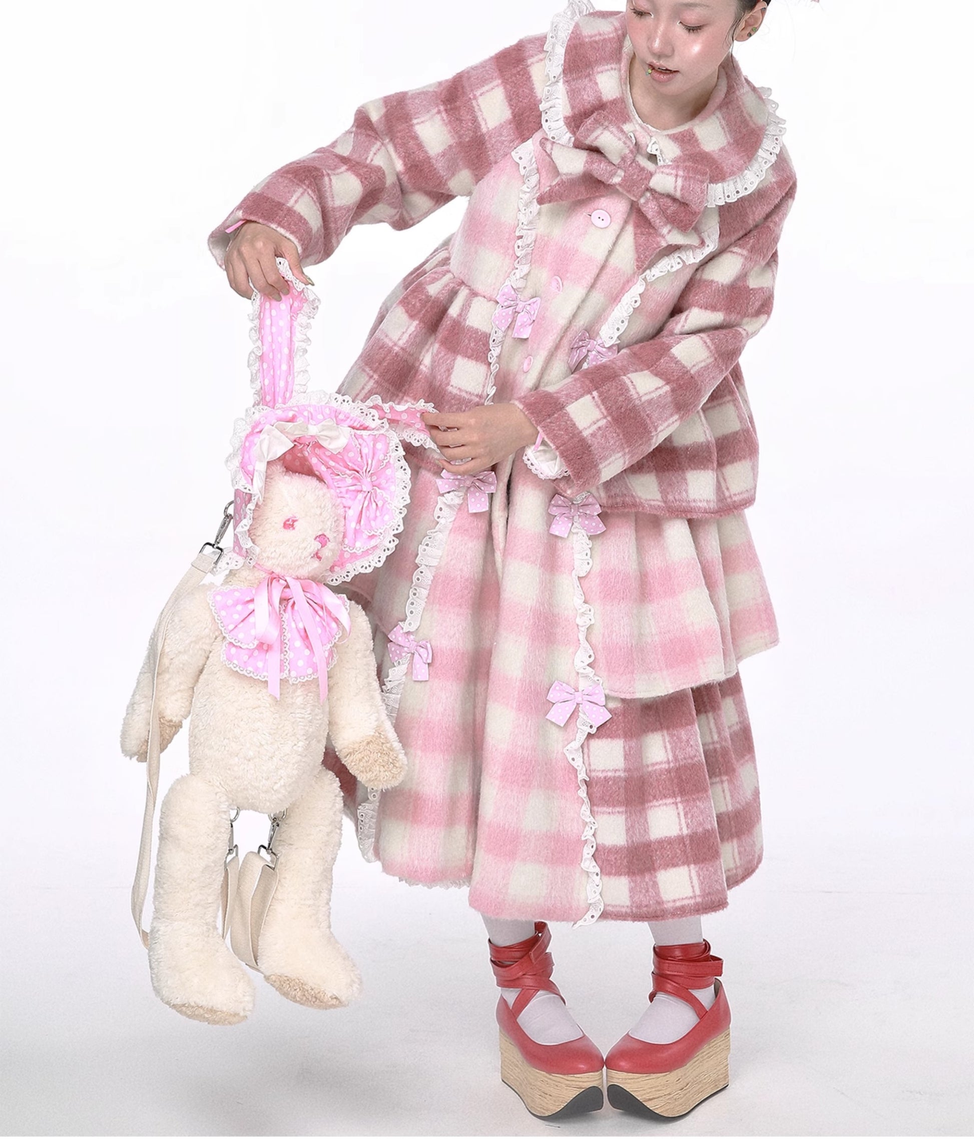 SOS MEME CLUB – Showa Pink Plaid Wool Coat coat SOS MEME CLUB