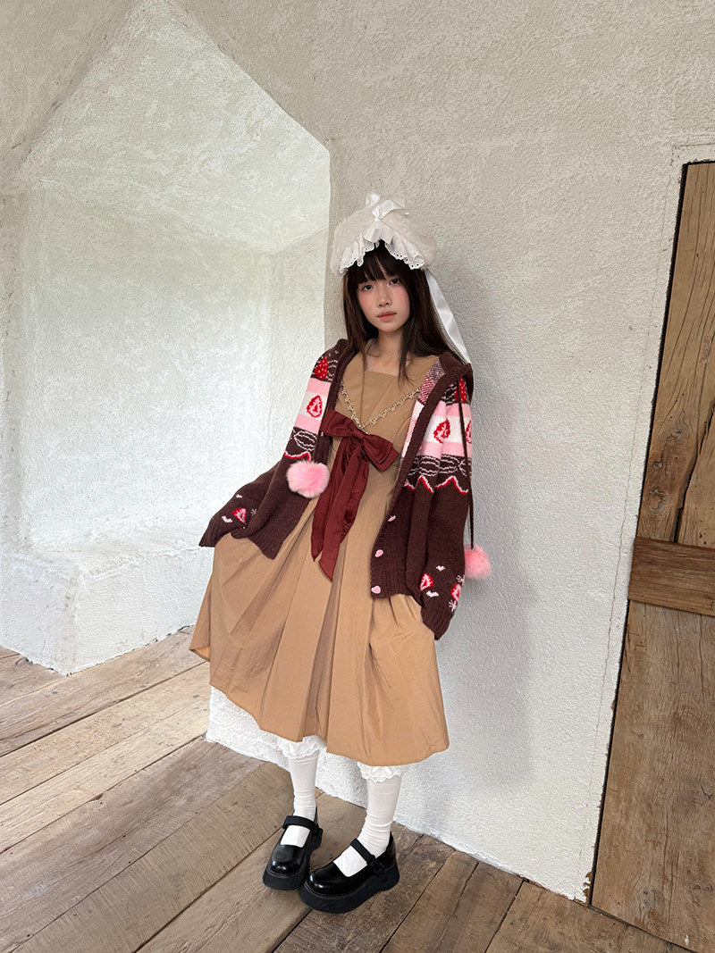 Daytoday Everyday Institute - Chocolate Strawberry Cake Fair Isle Cardigan coat daytoday everyday institute