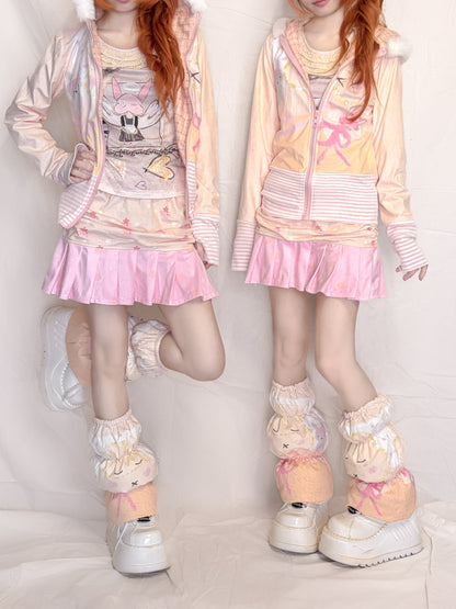 YJM with biubiu - Peach Ruched Plush Mini Skirt skirt YJM with biubiu