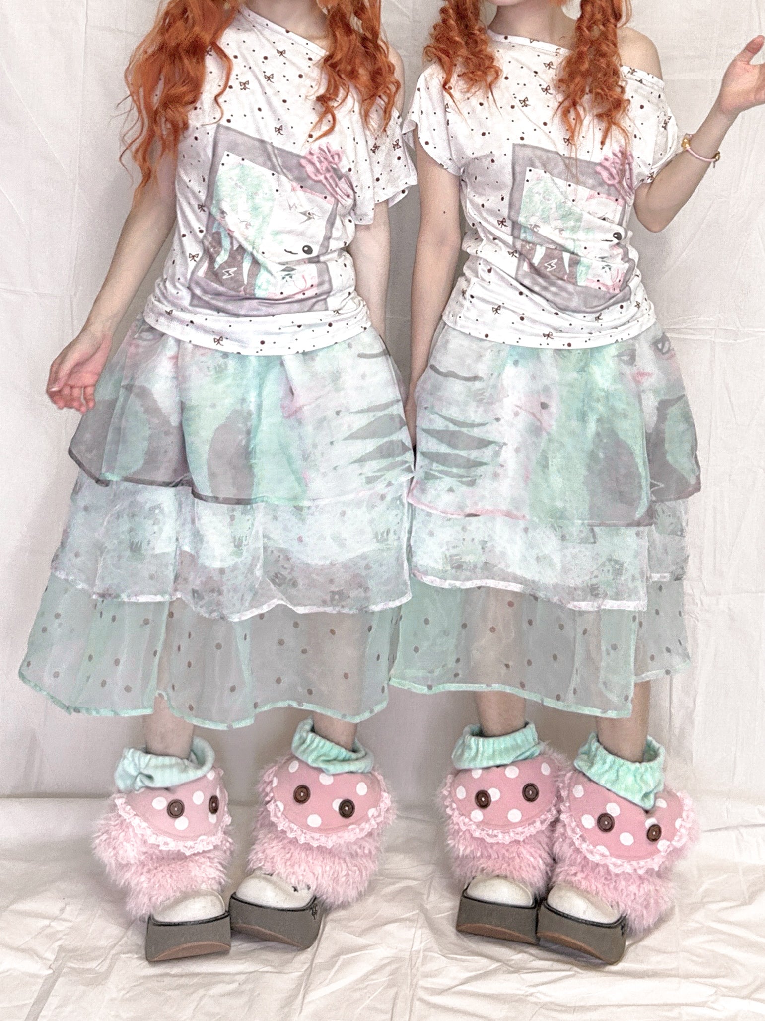 YJM with biubiu - Kawaii Layered Tulle Skirt Mint Smoke skirt YJM with biubiu
