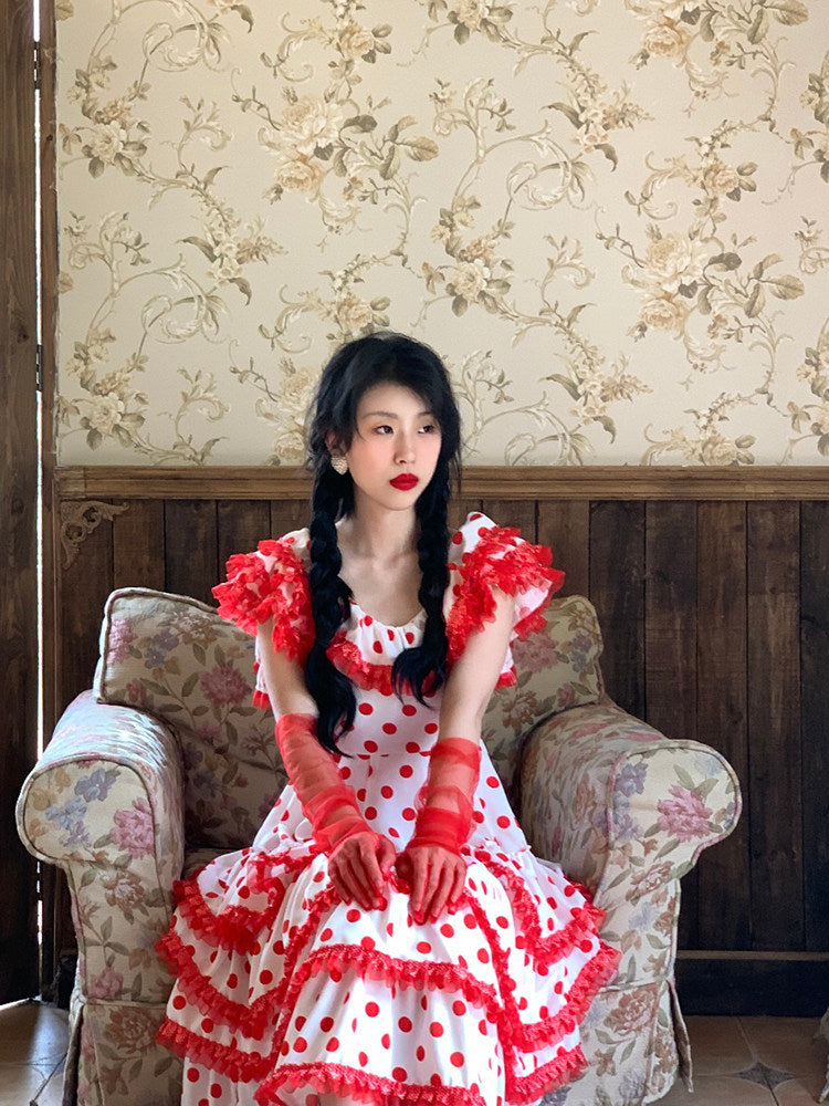 Nanjun Vintage - Red White Showa Cake Dress dress Nanjun Vintage