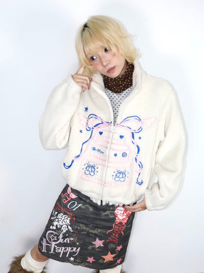 OurHappy - Cake Embroidered Fleece Jacket coat Our Happy