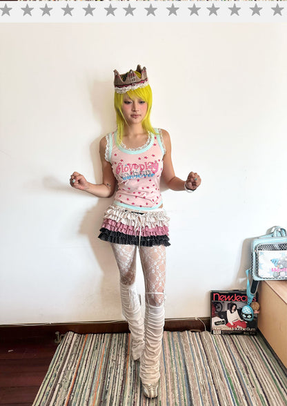 loveplay – Pink Lace Letter Tank Top camisole loveplay