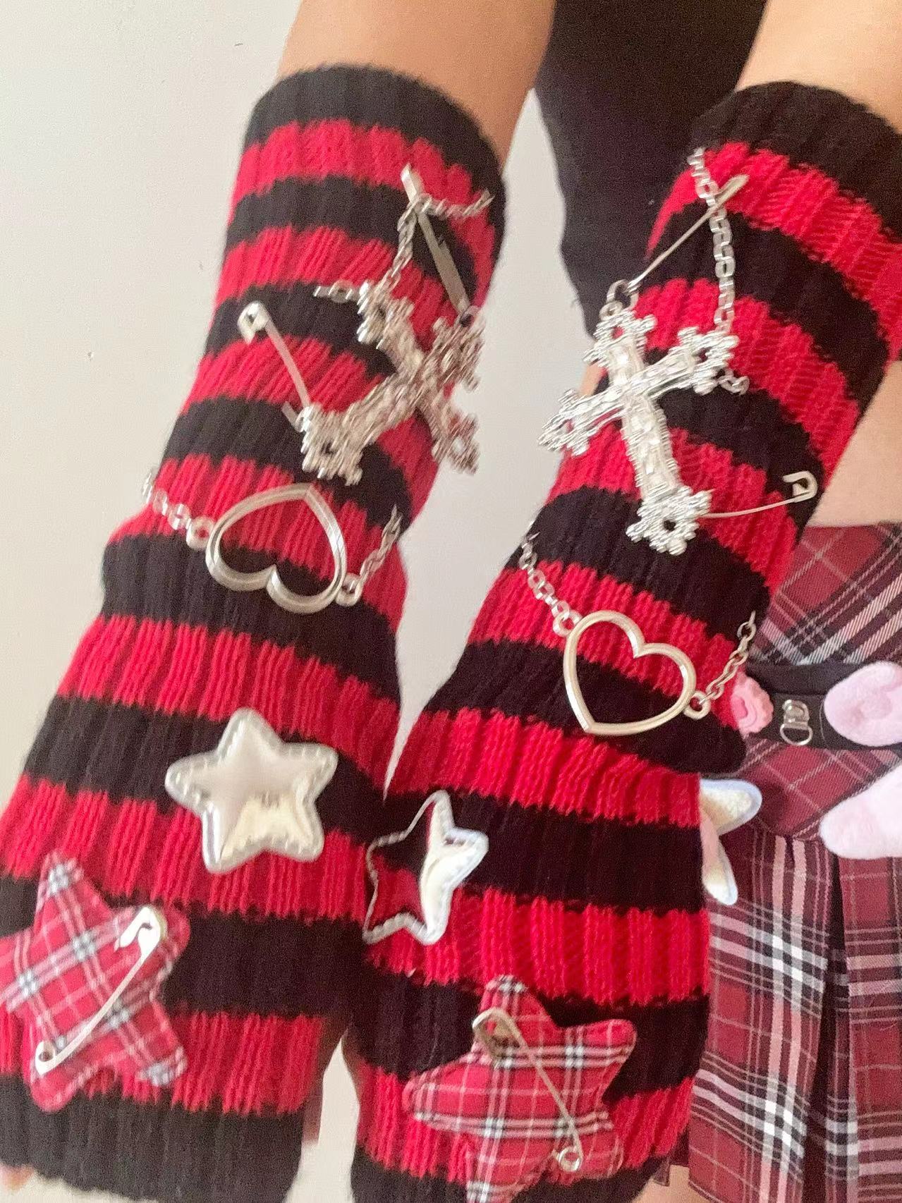 Hidden - Decora Knit Fingerless Gloves for Kawaii Sweet Girls sleeves hidden