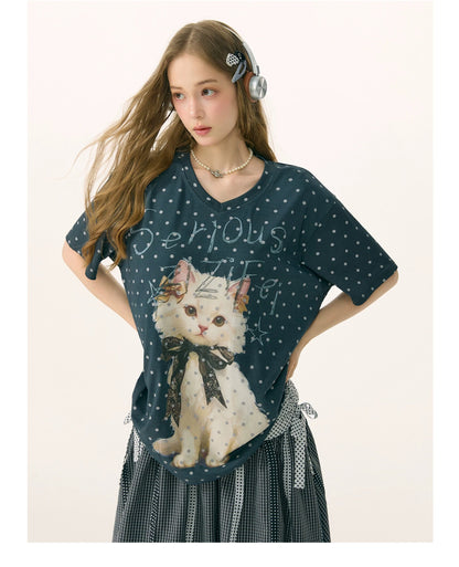 ziziFei - California Dream Cat Print V-Neck Tee tshirt ziziFei
