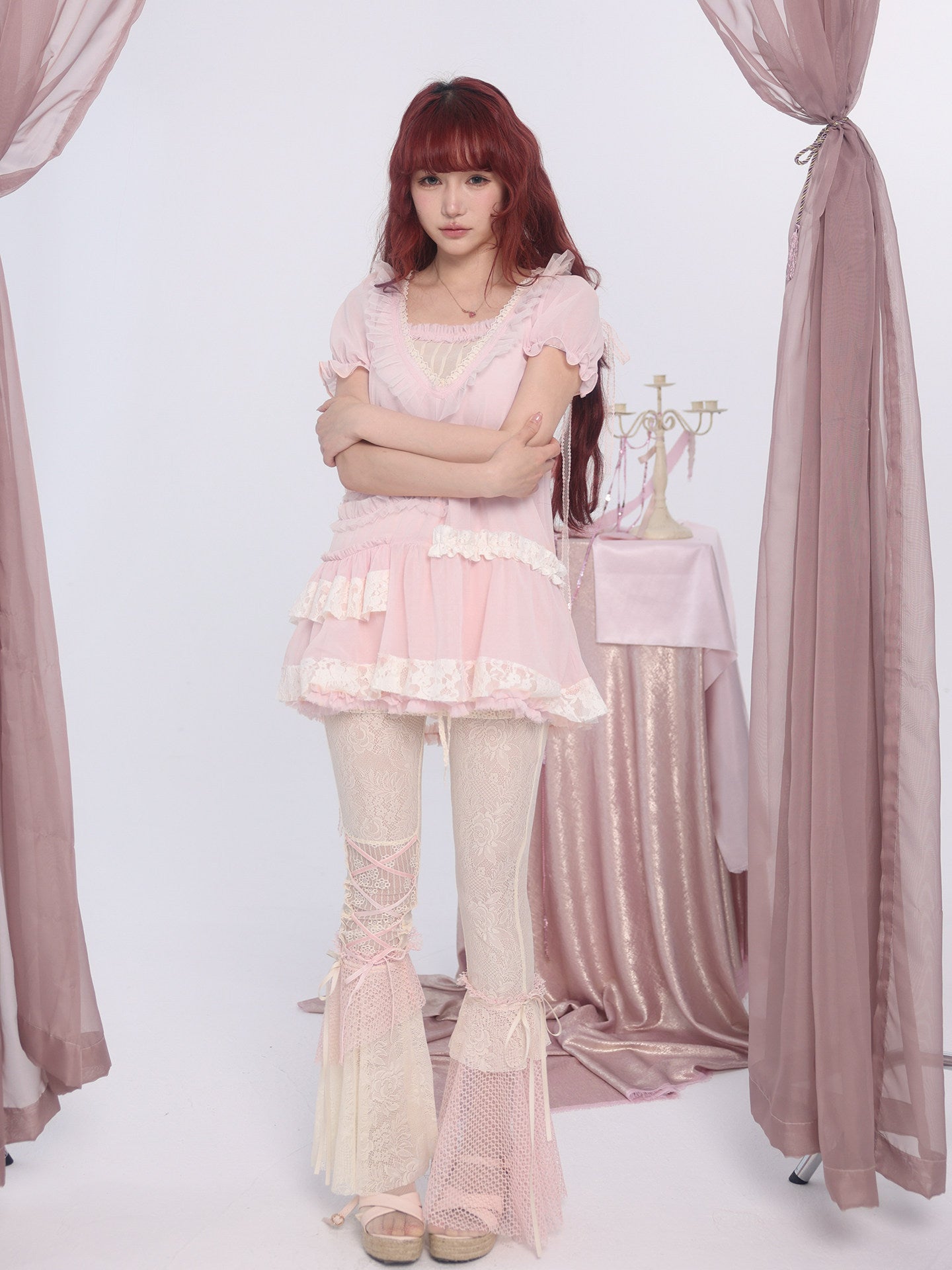 Rose Island - Fairycore Ruched Chiffon Top shirt Rose island