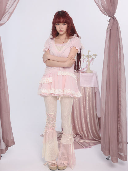 Rose Island - Fairycore Ruched Chiffon Top shirt Rose island