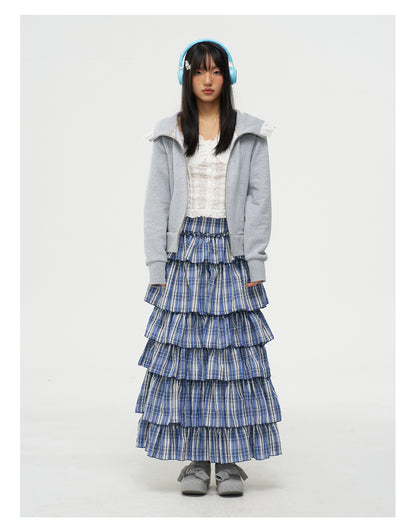 MOF Gift - Gyaru Blue White Plaid Layered Skirt skirt MOF Gift