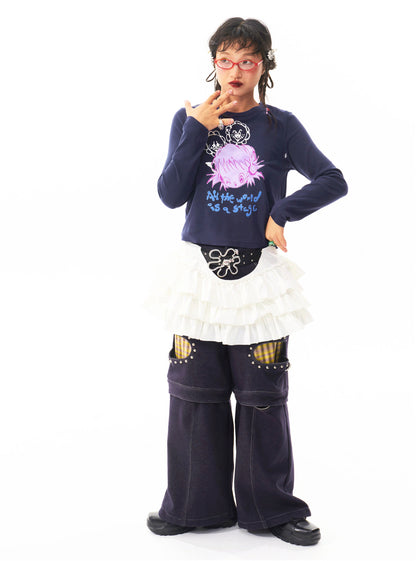 sillysis - Navy Girl Print Top shirt sillysis