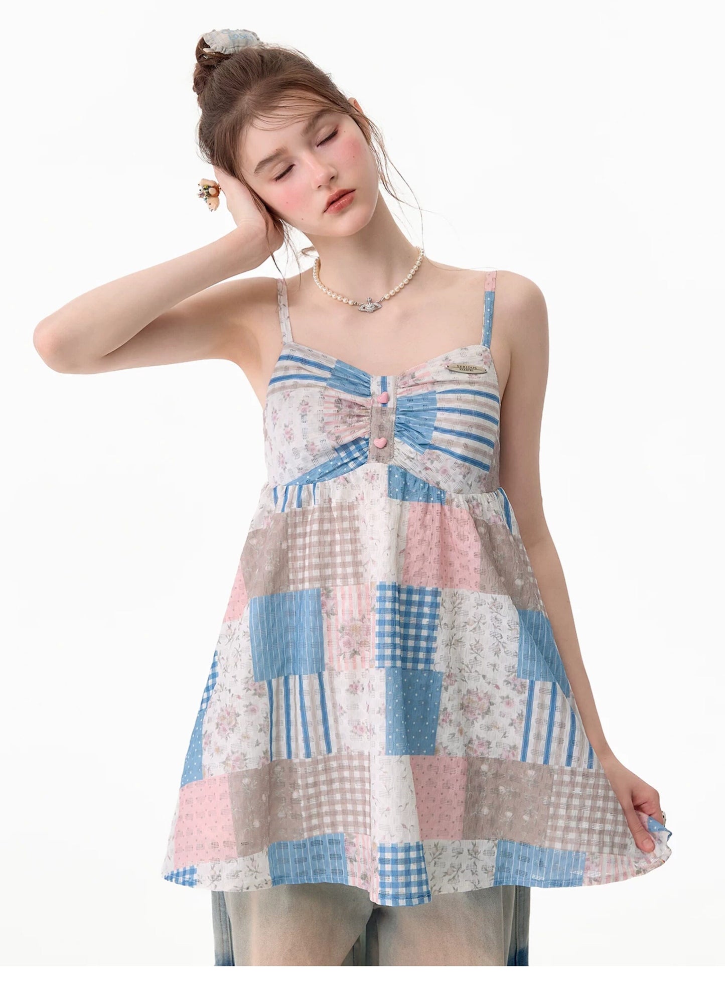 ziziFei - Pastel Floral Plaid Cami Top camisole ziziFei