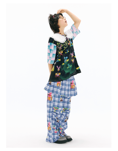 sillysis - Kawaii Plaid Multi-Way Pants pants sillysis