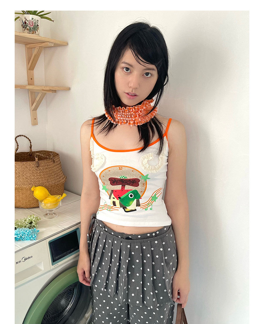 UnsocialNight - Cartoon Print Lace Cami Top camisole UnsocialNight