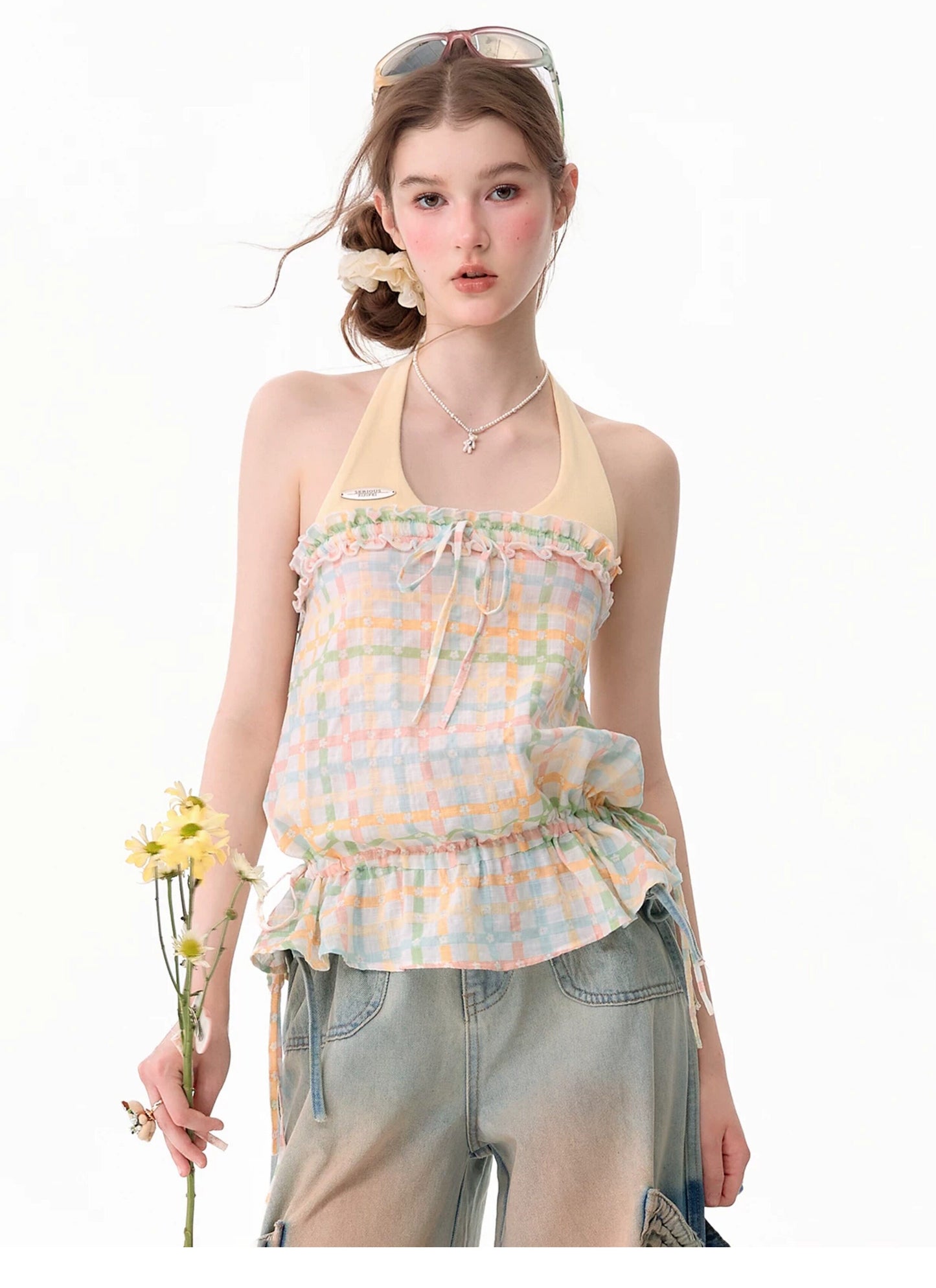 ziziFei - Yellow Plaid Halter Cami Top camisole ziziFei